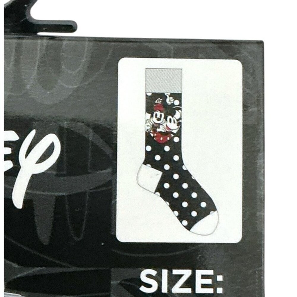 Disney Minnie Mickey Mouse Crew Socks Polka Dot Black White Crew Unisex Mens OS - Picture 4 of 16